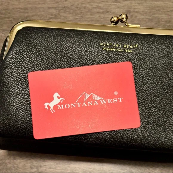 Montana West Black Leather Wallet with Crossbody Strap NWT - Picture 3 of 9